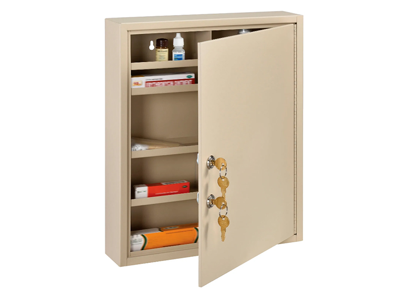 Medical Security Cabinet w/Double Key Locks, 14"Wx3-1/8"Dx17-1/8"H, Beige