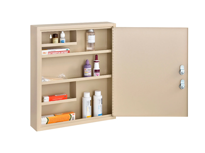 Medical Security Cabinet w/Double Key Locks, 14"Wx3-1/8"Dx17-1/8"H, Beige