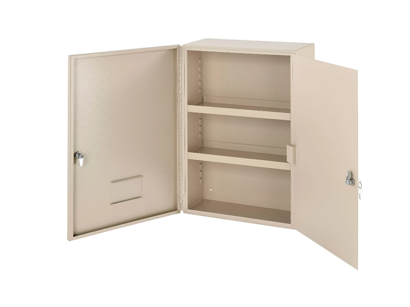 Medium Medicine Cabinet, Double Door/Double Lock, 16"W x 8"D x 24"H, Beige