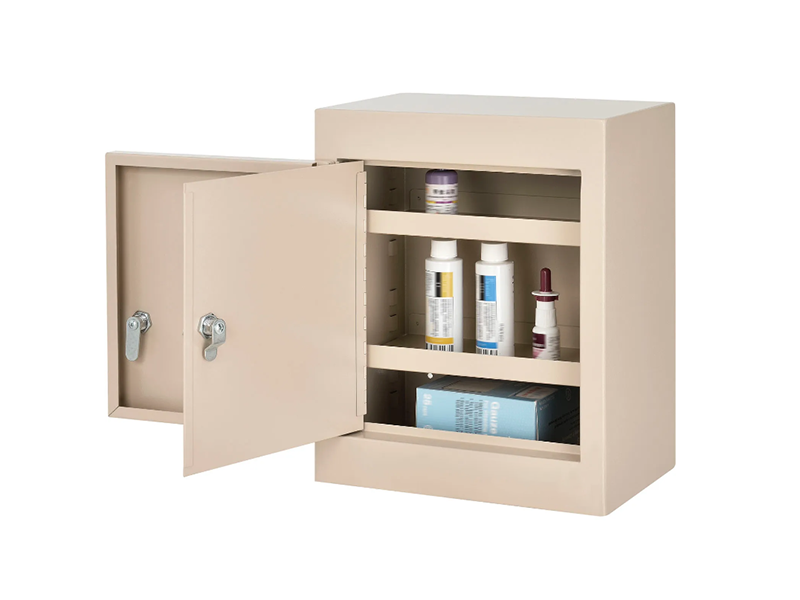Small Medicine Cabinet, Double Door/Double Lock, 12"W x 8"D x 15"H, Beige