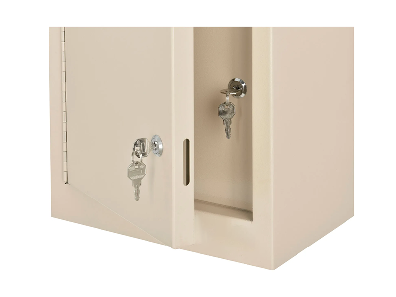 Small Medicine Cabinet, Double Door/Double Lock, 12"W x 8"D x 15"H, Beige
