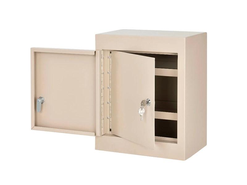 Small Medicine Cabinet, Double Door/Double Lock, 12"W x 8"D x 15"H, Beige