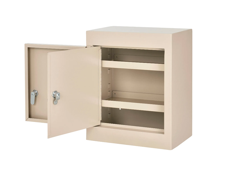 Small Medicine Cabinet, Double Door/Double Lock, 12"W x 8"D x 15"H, Beige