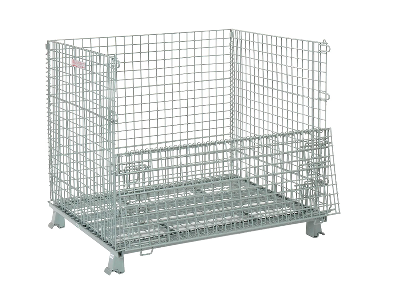 Folding Wire Container, 48"L x 40"W x 42-1/2"H, 3000 lb. Capacity, Gray