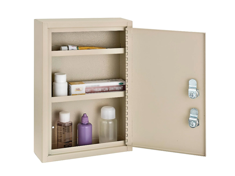 Medical Security Cabinet w/Double Key Locks, 8"W x 2-5/8"D x 12-1/8"H, Beige