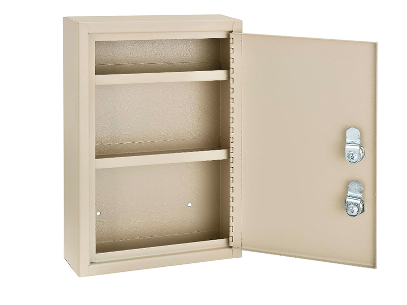 Medical Security Cabinet w/Double Key Locks, 8"W x 2-5/8"D x 12-1/8"H, Beige