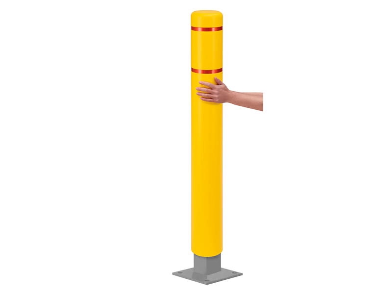 Reflective Bollard Sleeve, 6" D x 52" H, Yellow With Red Tape, HDPE