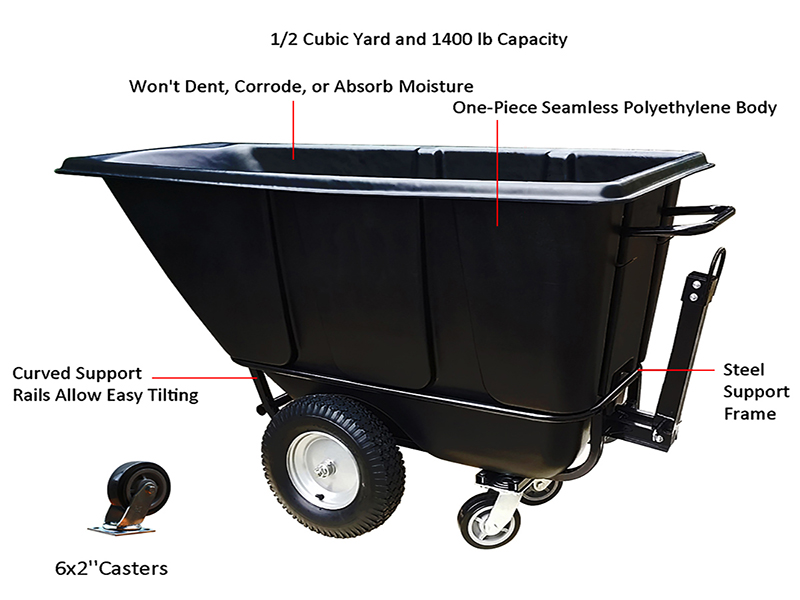 Tilt Truck, 1/2 cu.yd, Heavy-Duty Towable