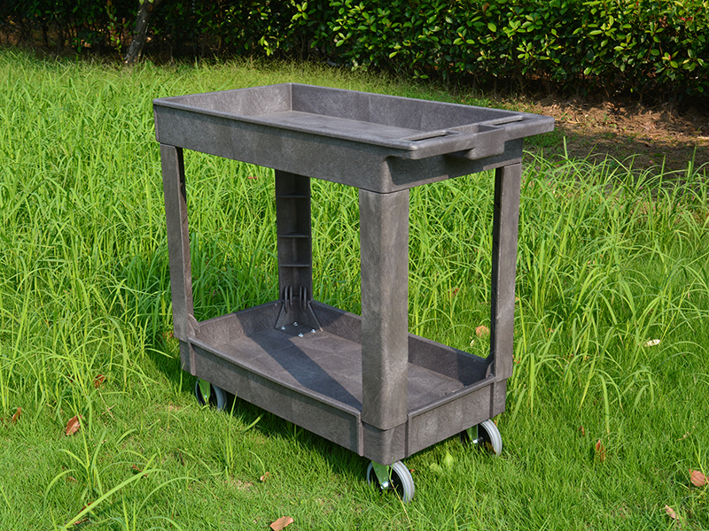 Utility Cart with Deep Lipped Plastic Shelves: 500 lb Load Capacity, Gray, 2 Shelves