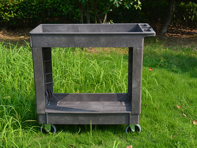 Utility Cart with Deep Lipped Plastic Shelves: 500 lb Load Capacity, Gray, 2 Shelves