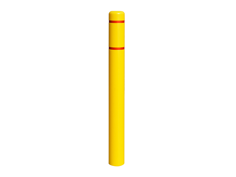 Reflective Bollard Sleeve, 4" D x 52" H, Yellow With Red Tape, HDPE