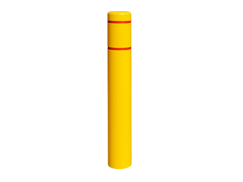 Reflective Bollard Sleeve, 6" D x 52" H, Yellow With Red Tape, HDPE